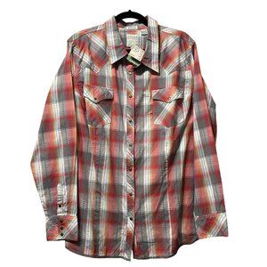Roper NEW WITH TAGS women's sz 3X pearl snap gray/coral plaid long sleeve shirt